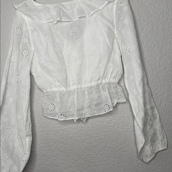 NEW Frame Ruffle-Front Eyelet Top White Raime Cotton Size XS Feminine Western - Picture 7 of 8